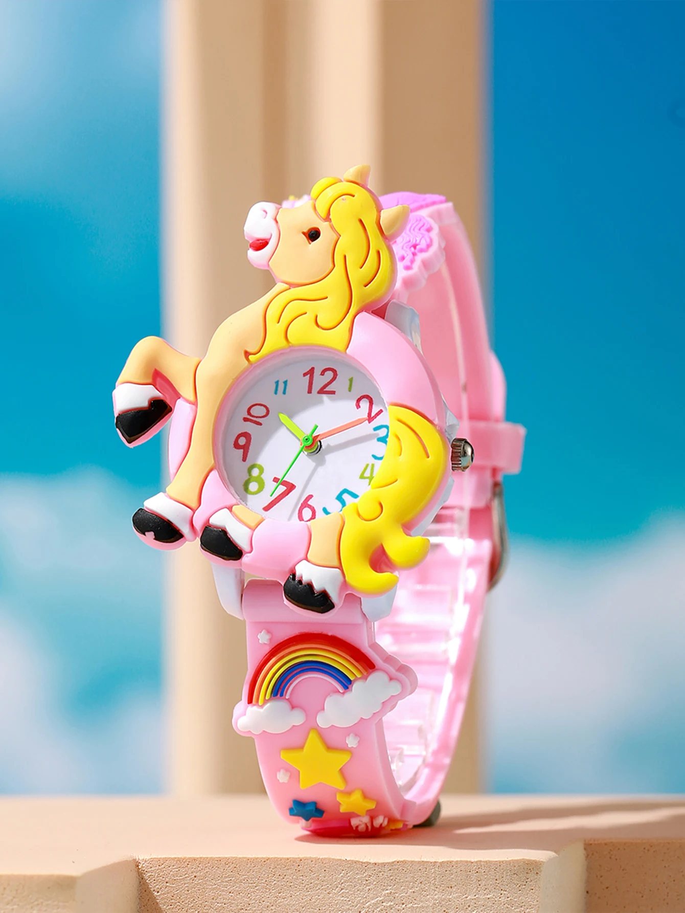 Cute Fashion Pony Patch Arabic Color Dial Silicone Quartz Watch