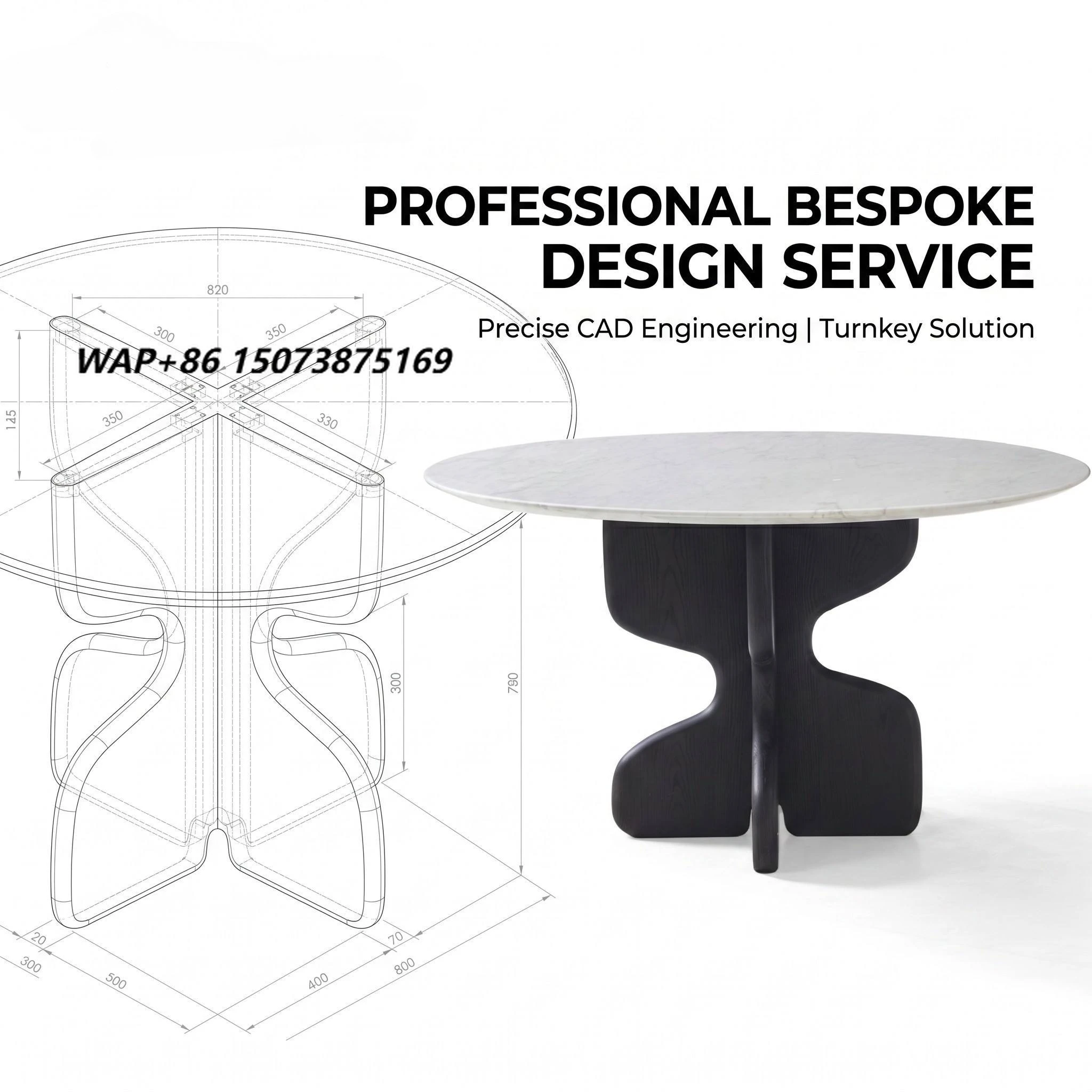 Avidiino Bespoke Volakas Marble Round Dining Table with Solid Ash Wood Base | High-End Design Service for Villa Project