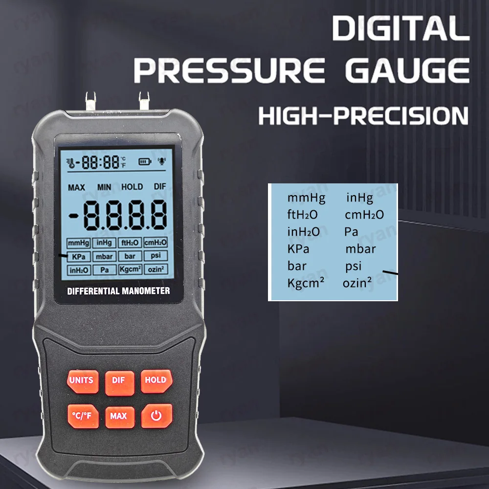 K20 manometro digitale misuratore di pressione dell\'aria Kit manometro differenziale strumenti misuratore di pressione del Gas naturale manometro