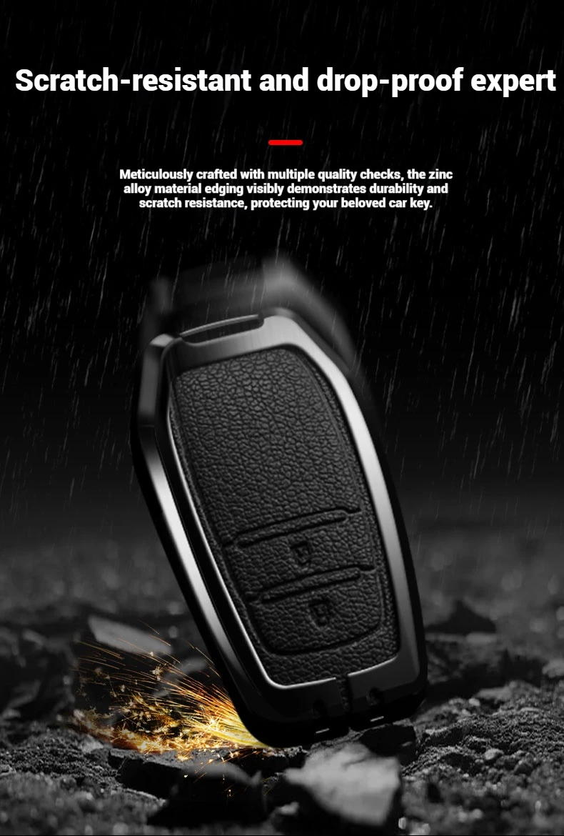 Passende Schlüsselhülle aus Zinklegierung und Leder für Toyota CHR Hilux Fortuner Land Cruiser 200 Camry Corolla Crown RAV4 Highland – Detail 11