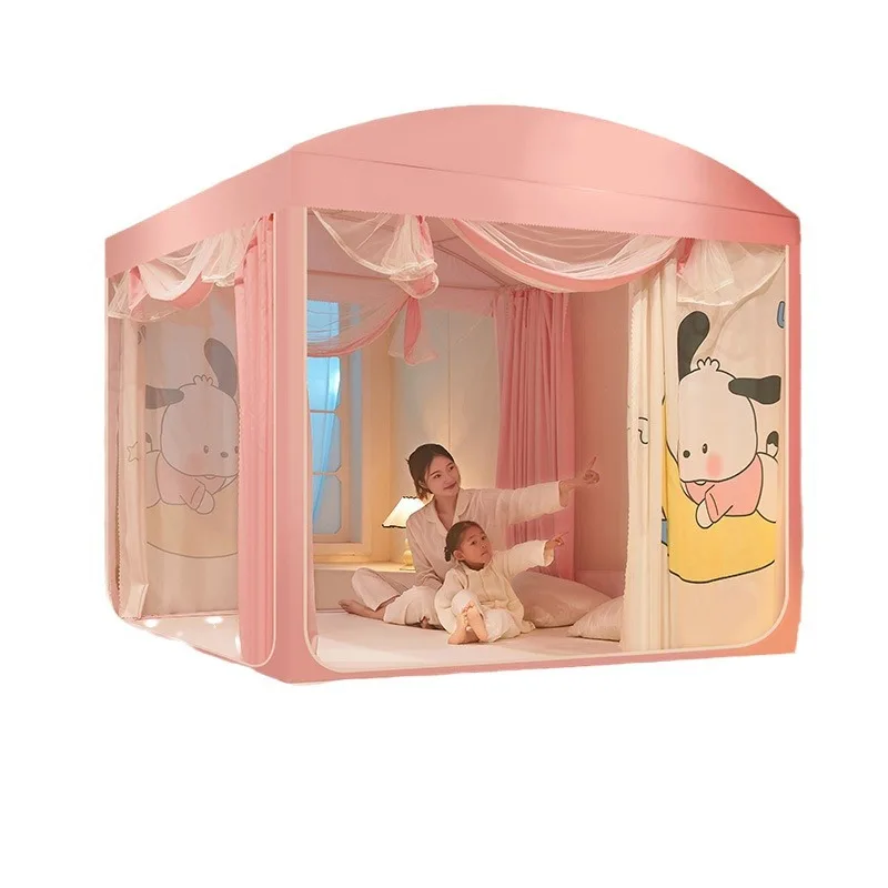 Tenda da letto ombreggiante su tre lati zanzariera Anti caduta per bambini tenda da letto yurta mongola con staffa spessa addensata per cartoni animati