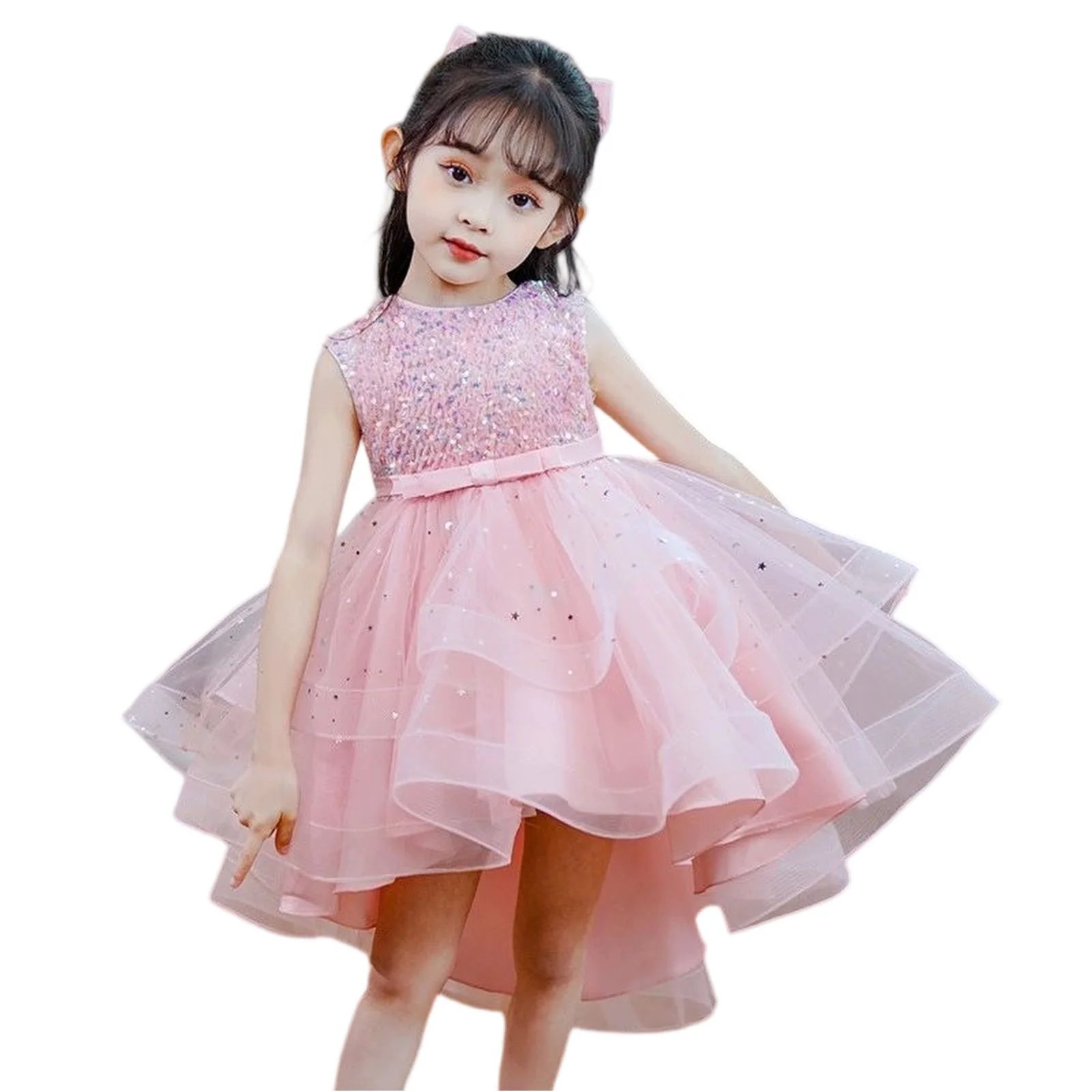 

3-15Years Flower Girls Princess Sequins Baby Wedding Christmas Party Trailing Dress Teenager Children Kids Elegant Vestidos