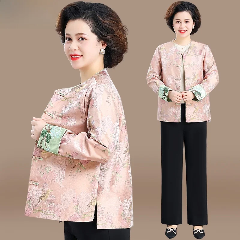 

Sli Chinese Sle Outerwear for Middle-Aged Mothers Spring Faionable Tang Suit Top Women's Loose Fit Cardigan Coat
