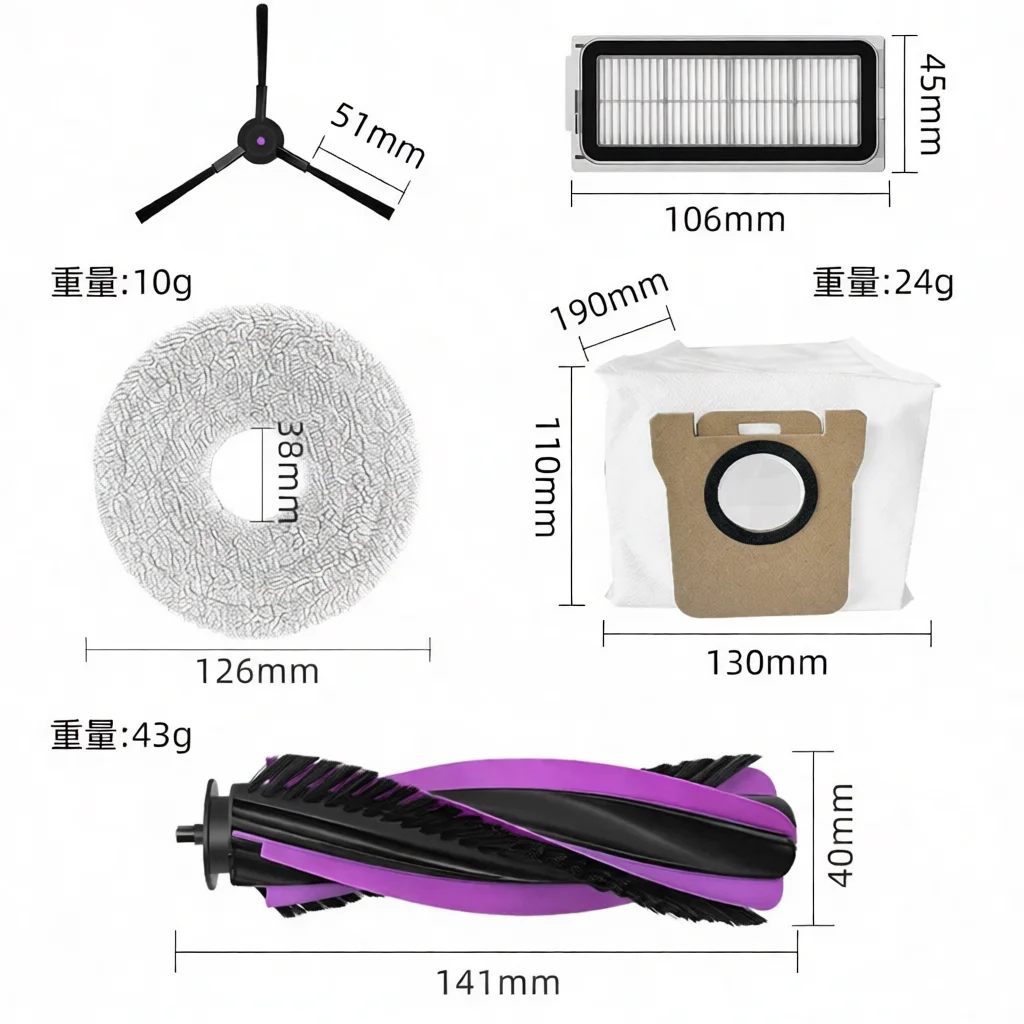 Robot Vacuum Replacement Kit For Midea V12pro Jonr P20 Pro Main Brush Filter Mop Cloth Dust Bag Spare Components Set