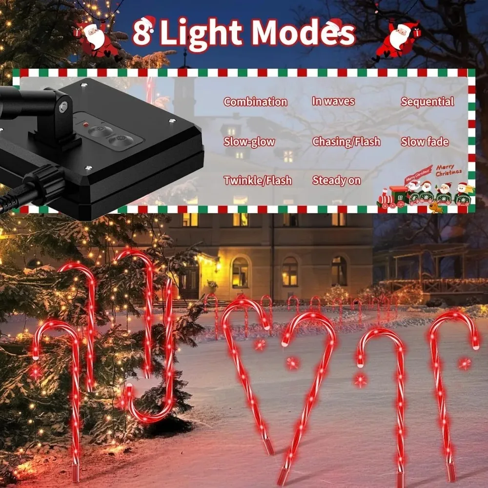 Solar Candy Luz ao ar livre com estaca, 80 LED, impermeável, IP65, 8 modos, Decoração de Natal