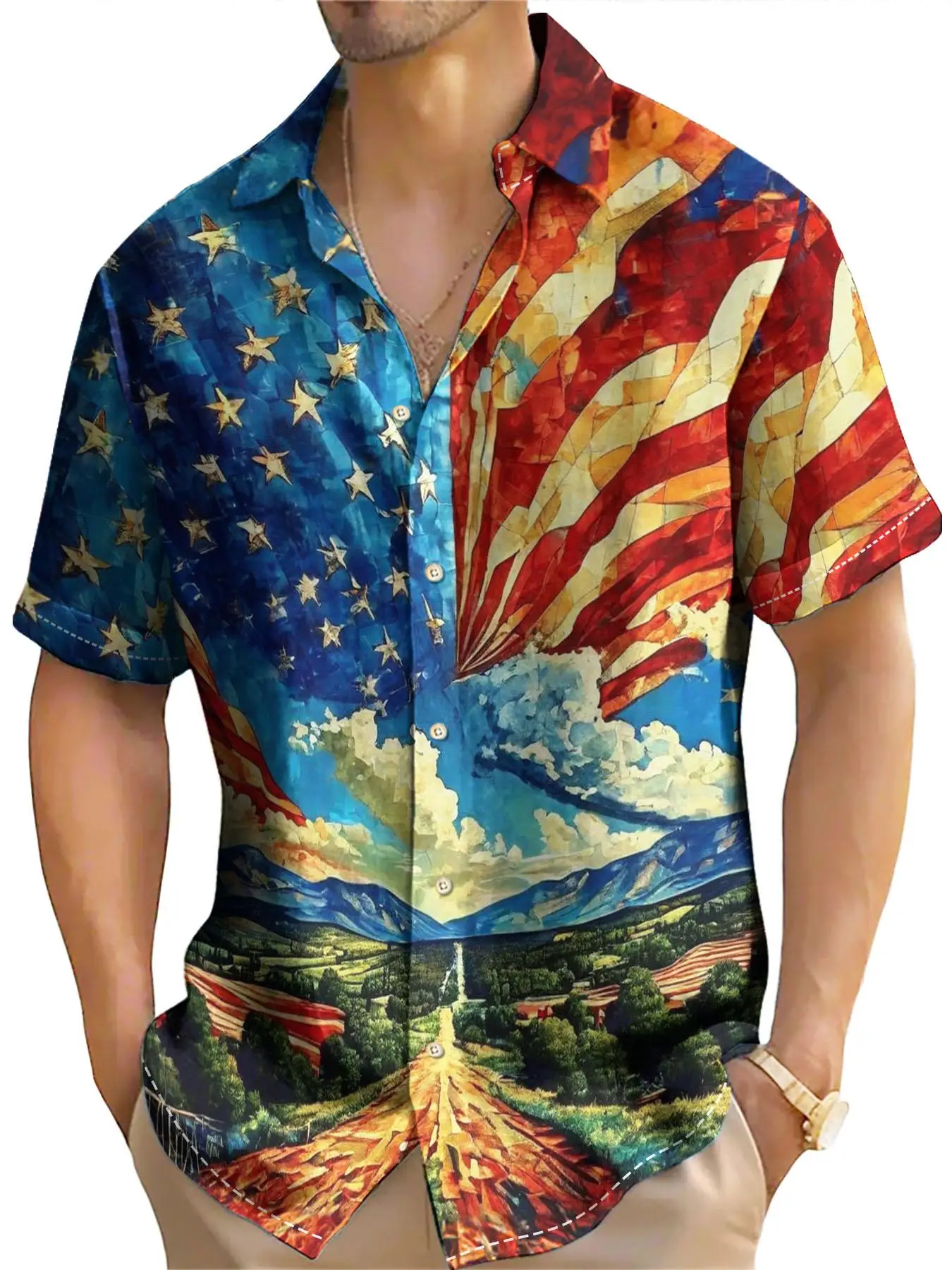 American Shirt Usa Flag Pattern Shirts For Men Independence Day Blouse Summer Casual Short Sleeved Tops Clothes Oversized Shirt