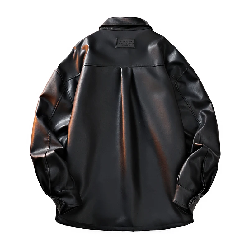 

Leather Coat Men's Turn-collar Leather Jacket New Fashion Long Male Men Motorcycle PU Blazers Outwear Button Leather Jackets