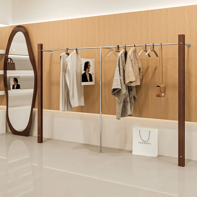

Shelf display rack Wall stainless steel with wooden board hanger
