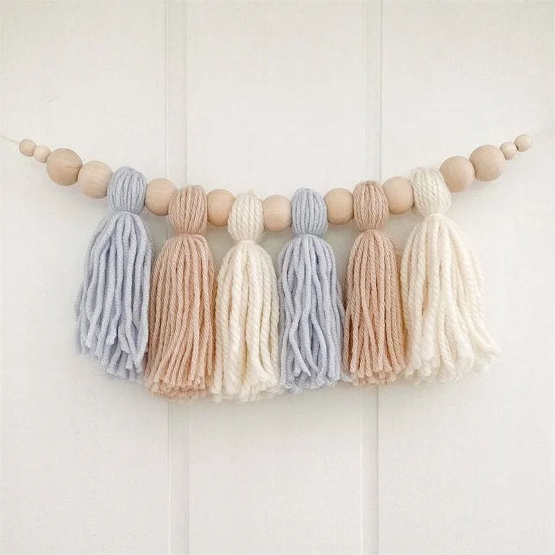 Kids Room Colorful Wood Bead Tassel Wall Hanging Decoration