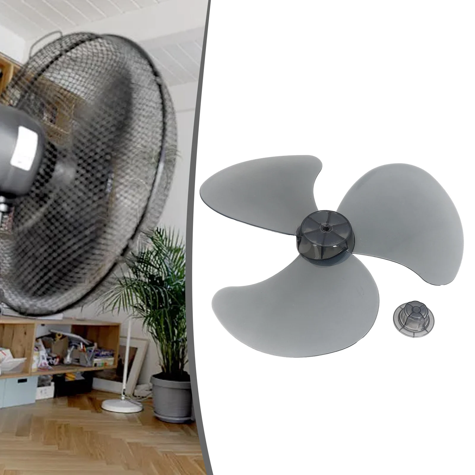 1pc 16In 3Leaves Plastic Fan Blade Electric Fans Accessories Household Standing Pedestal Fan Blades Table Fanner With Nut Covers