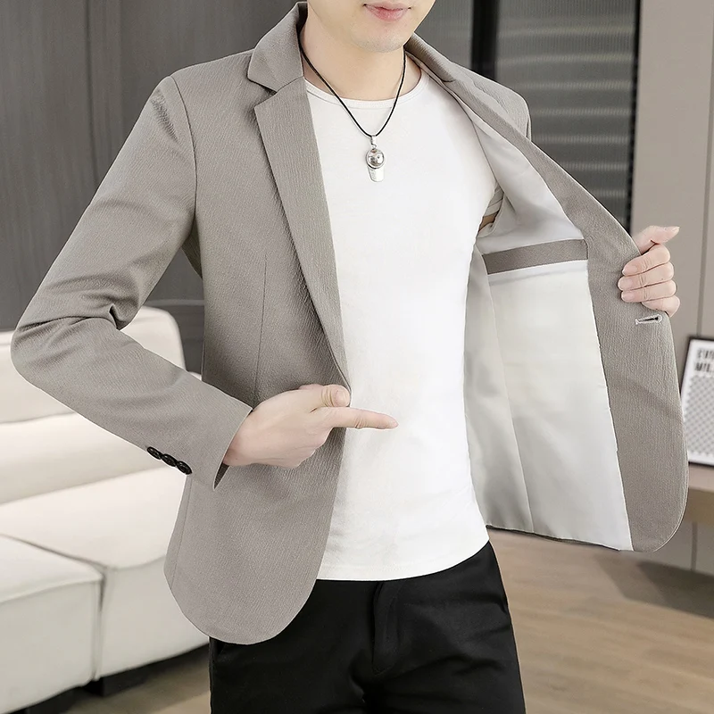 

Новые осенние и зимние костюмы для мужчин, модные костюмы для молодых людей, приталенные маленькие костюмы, официальные цельные куртки и