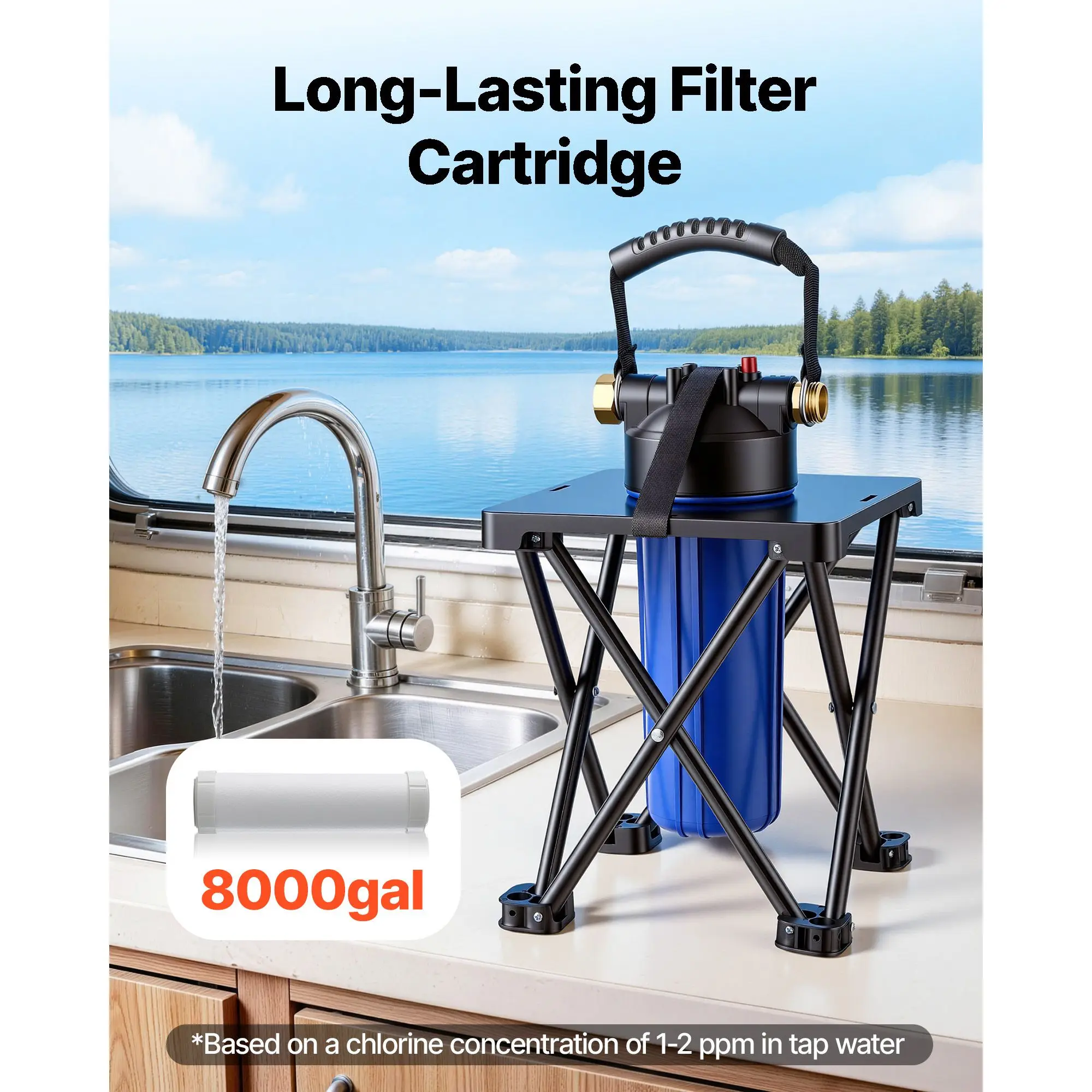 RV Water Filter System, 5-Micron Premium RV Water Filtration System Replacement with Cartridge and Mounting Bracket for RVs & Campers, Reduces Sediment, Chlorine, Heavy Metals, Odors and More