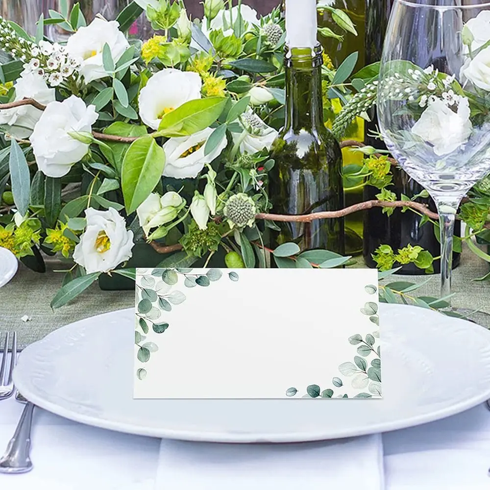 

50pcs Blank Green Leaf Table Place Cards Paper Elegant Table Name Place Cards Folded Tented Name Card Banquet Tables