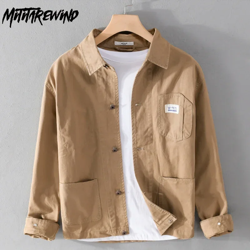 

Spring Fall Jackets for Men Japanese Retro Casual Cargo Jacket Pure Cotton Button Loose Khaki Jackets Fashion Youth Male Coats