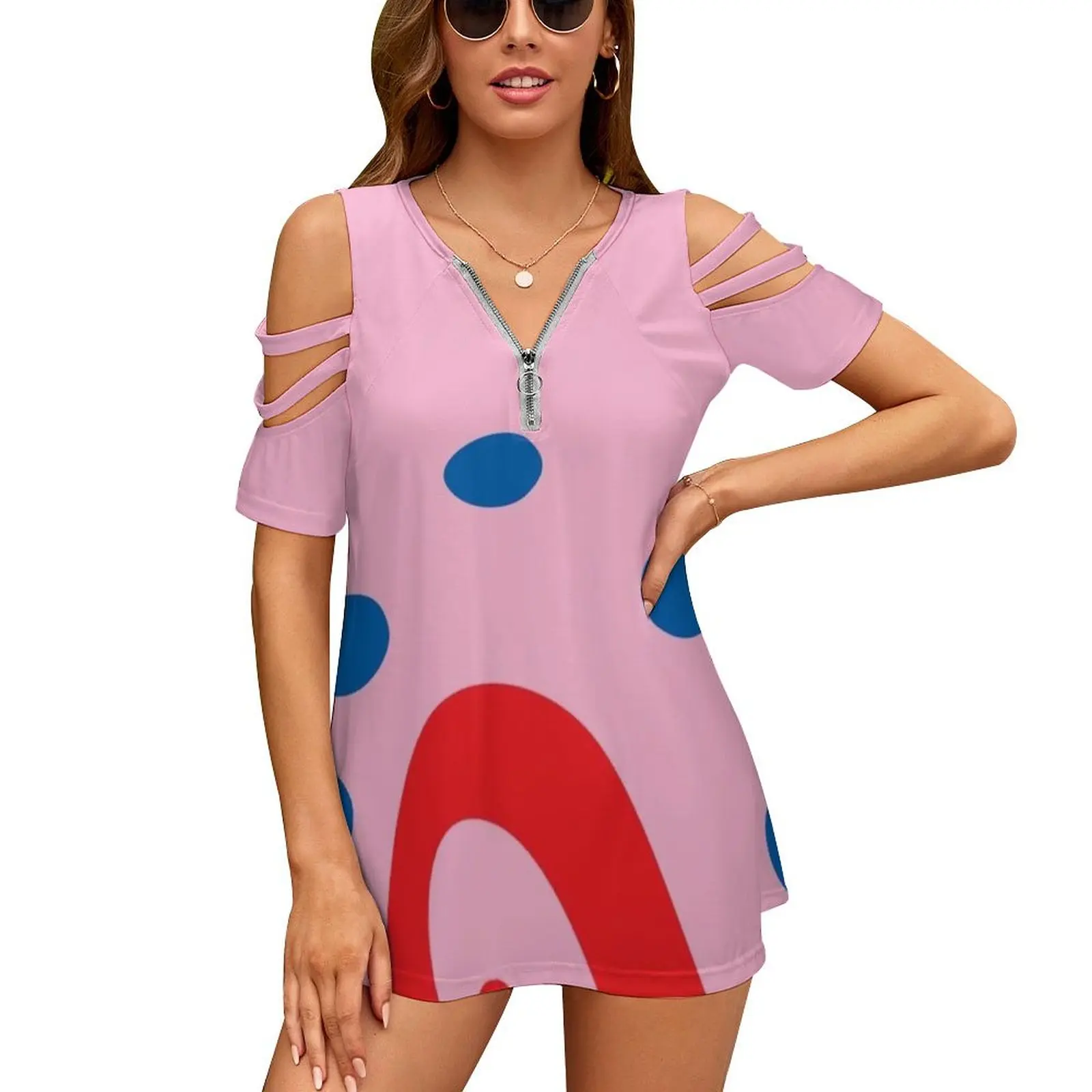 Gary The Snail New Fashion Zip Off Shoulder Top Short-Sleeve Women Shirt Gary Snail Squidward Patrick Krabs Cartoon Funny Pink