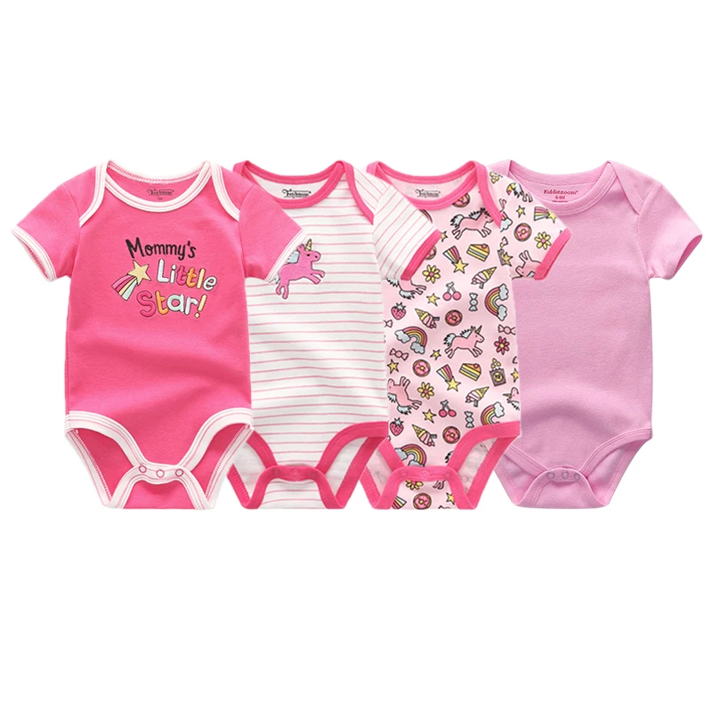 Macacão bonito do bebê recém-nascido dos desenhos animados, roupas unisex, 0 a 12 meses, 4 pcs/lot