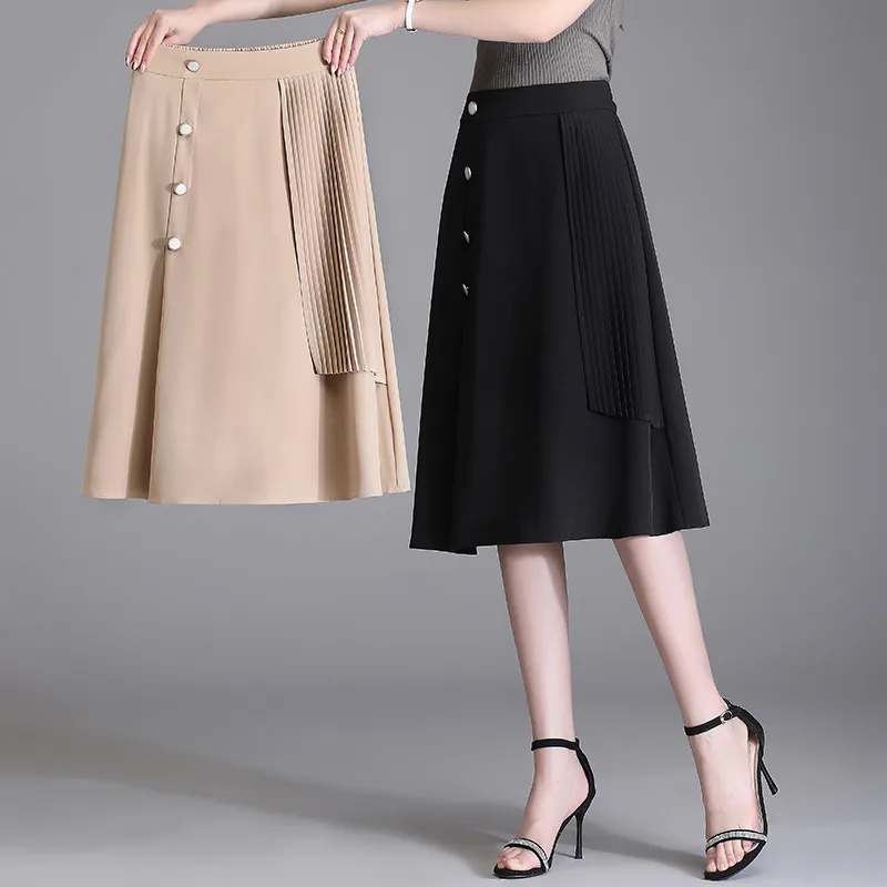 

Chiffon Skirt Women's Summer Thin Fat mm Culottes a Word Show Thin Casual Wide Leg Mid Skirt Professional High Waist Skirtkhaki