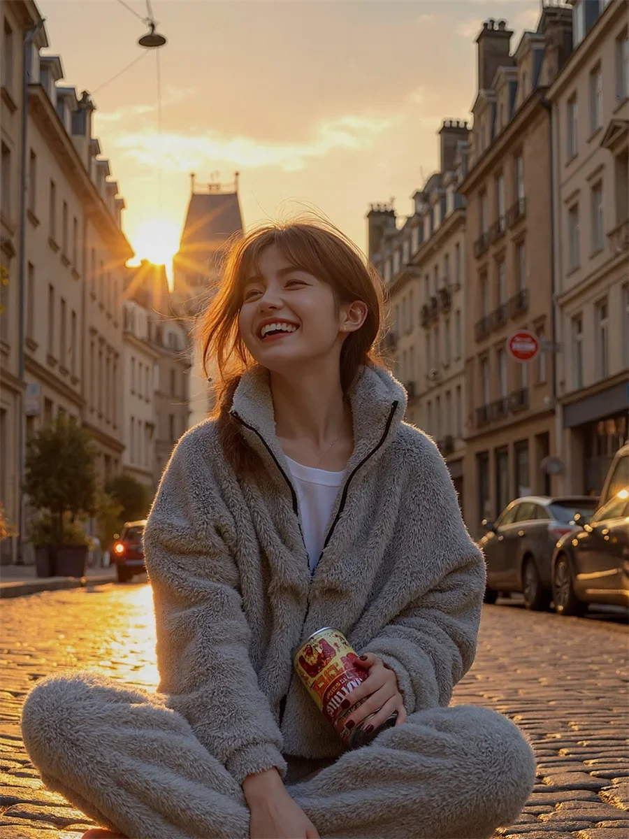 

Impeccable Pajama Sets Women Premium Flannel Thickened Long Sleeve Button-Front Top Elastic Waist Pants Sophisticated Sleepwear