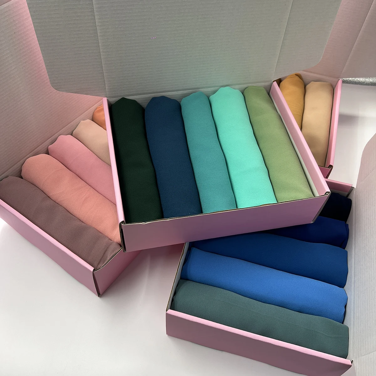 5PCS/Box Plain Hijab Bubble Chiffon Scarf Women Solid Color Muslim Shawls Hijabs Headband Islamic Headscarf Foulard Femme
