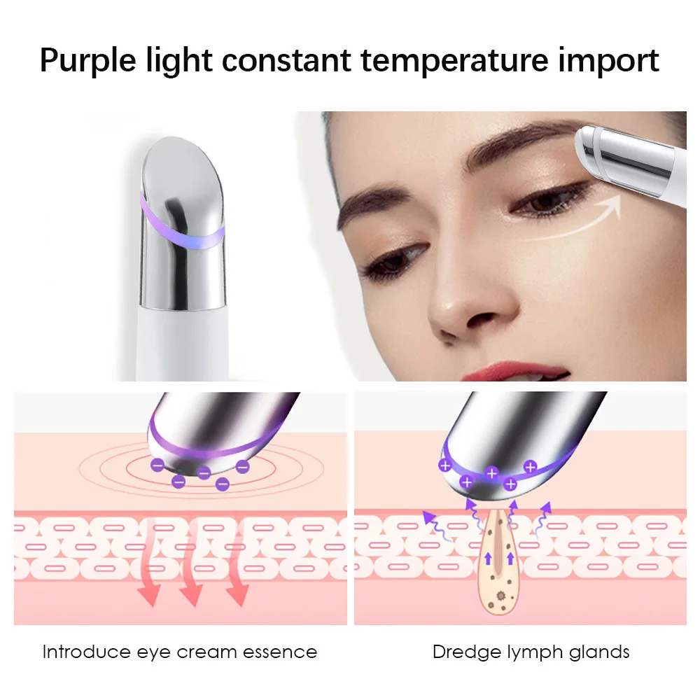 Baguette de massage électrique pour les yeux, vibration thermique, stylo de massage pour les yeux à photons LED, anti-âge, élimination des cernes et des lignes Jules, appareil de beauté