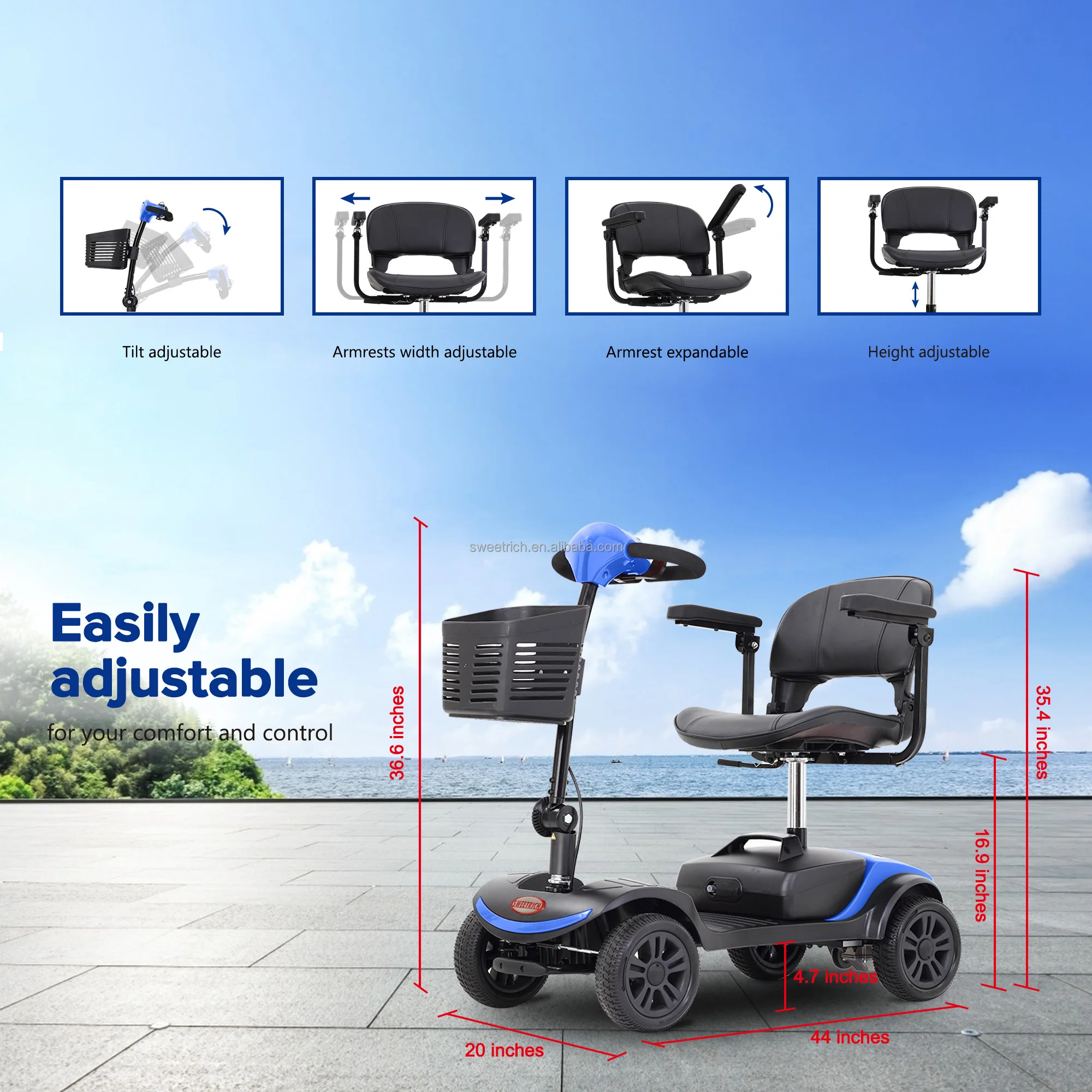 Anti-rollback Brake Folding Disability Handicapped Scooter Mobility Electric Tricycle for Adults