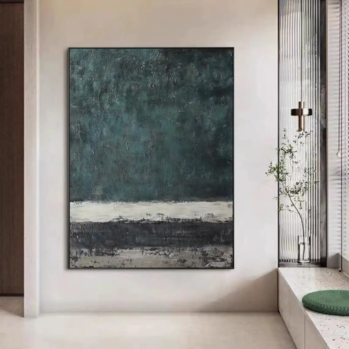 

Large Green Abstract Painting Handmade Canvas Art Minimalist Textured Painting Modern Abstract Painting Wall Art Home Decoration