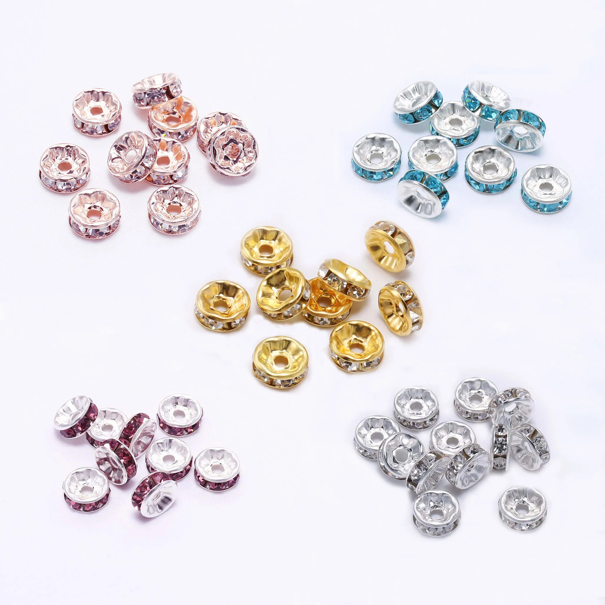 금속 라인석 크리스탈 론델 비즈, 느슨한 스페이서 비즈, DIY 쥬얼리 제작 팔찌 액세서리, 4mm, 6mm, 8mm, 10mm, 50 개/로트
