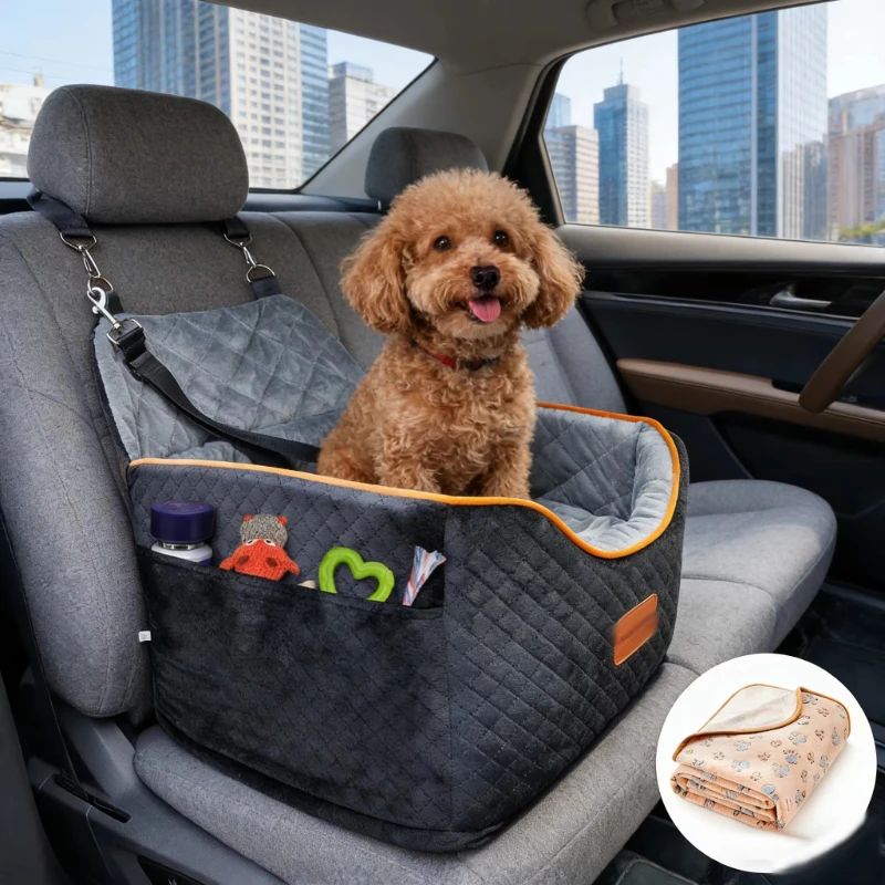 

seat for dogs with storage, removable, washable cover, seat belt storage, booster portable pet seat for small and medium dogs