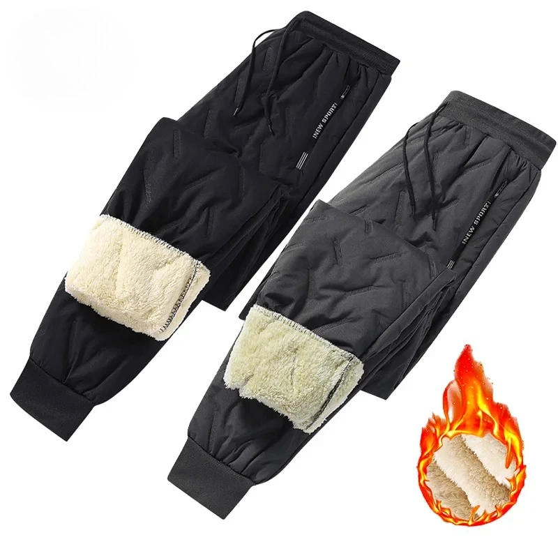 

Winter Sweatwear Men Plush Thick Fleece Sweatpant Waterproof Windproof Warm Cotton Pants Lambswool Thermal Trousers Casual Pants