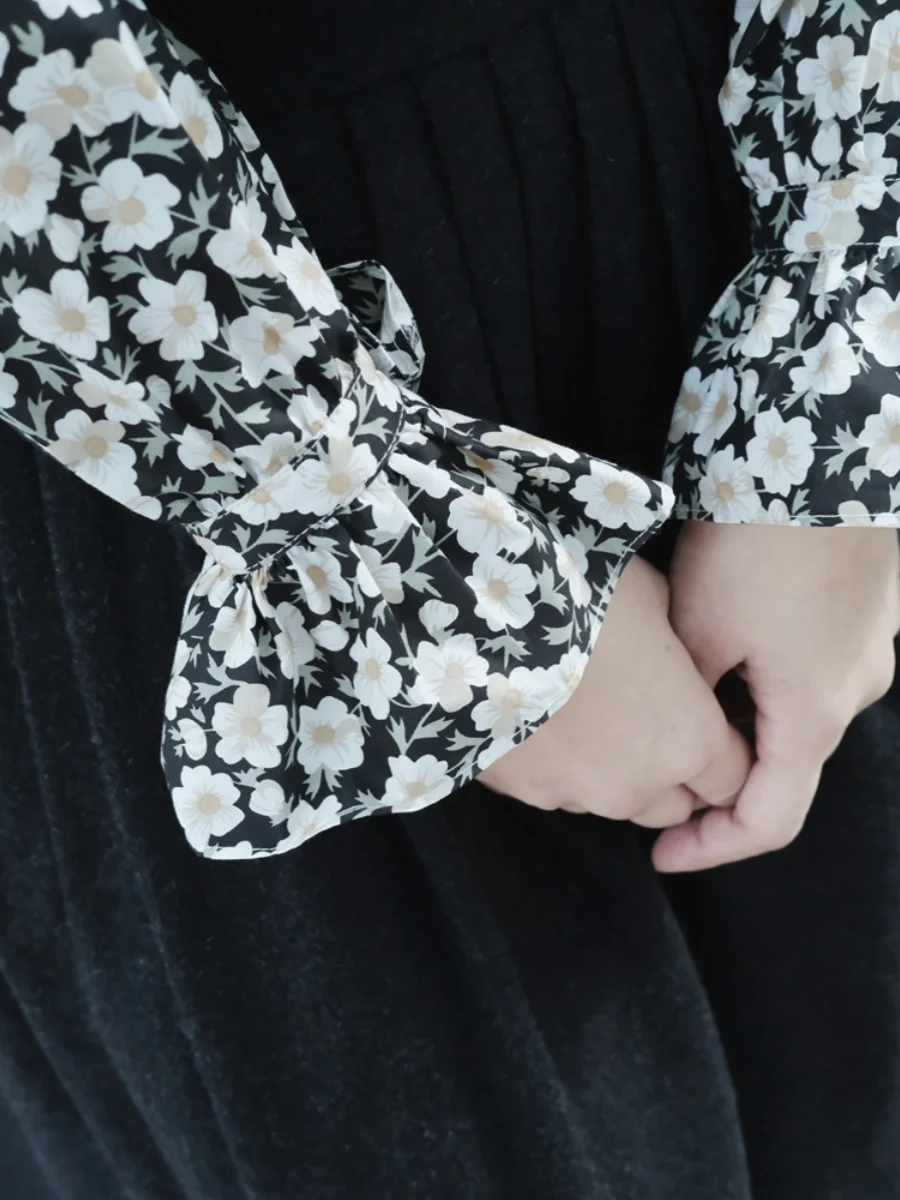 

Ladies Cotton irt Bloom Floral Lace Collar Flared Sve Commute Sle Comfortable Breathable Spring Season Long Sve