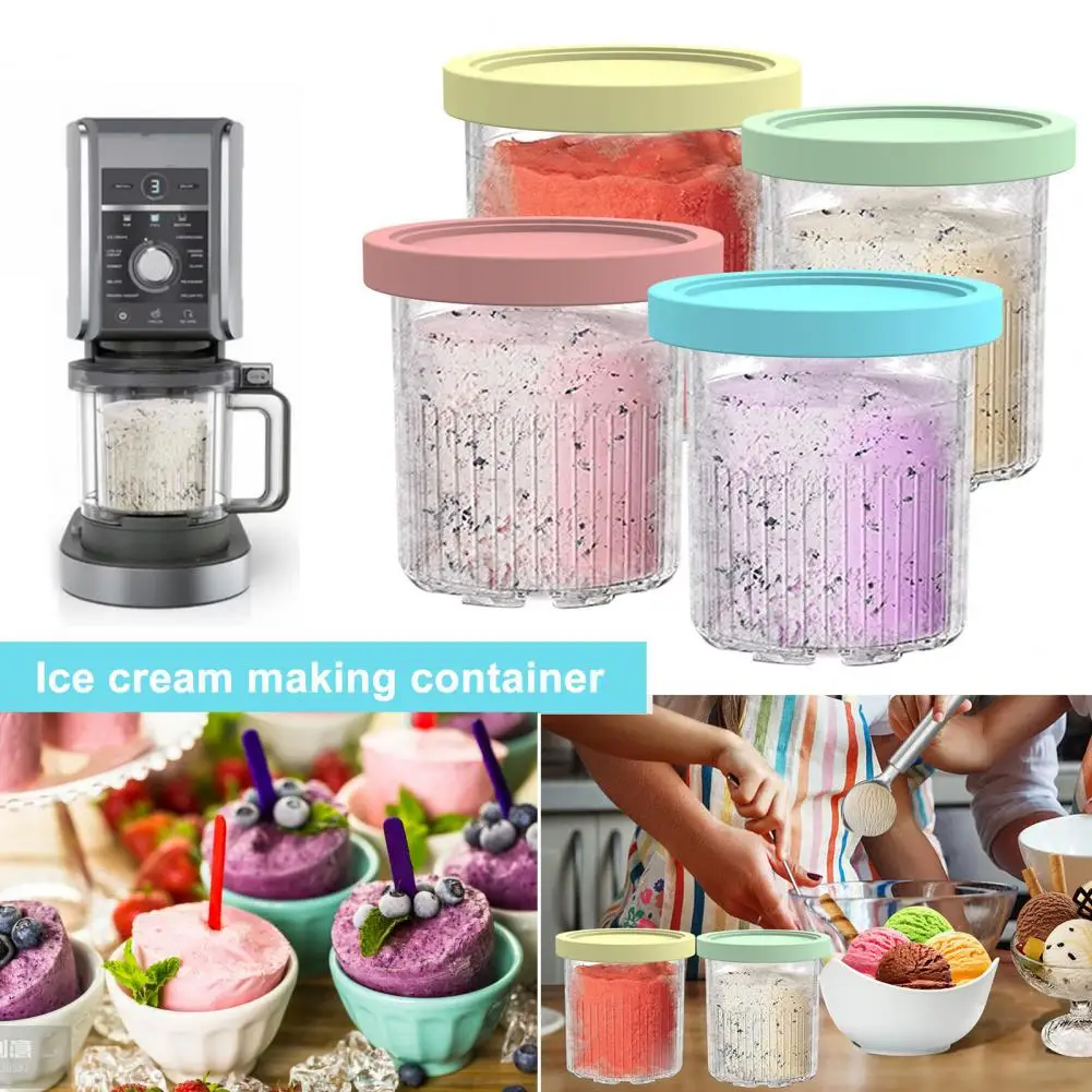 4 Pcs 16oz Ice Cream Container With Lid Leakproof BPA Free Dishwasher Freezer Pints For Ninja Creami Breeze NC100/NC200