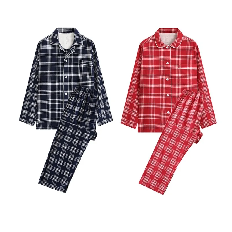 100% Cotton High Quality Pajamas Set Men Double Strand Cotton Home Cloth Women Autumn Winter Breathable Sleepwear Couple Pajamas