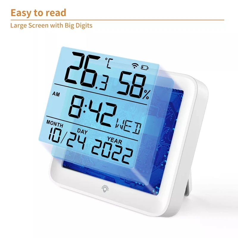 B37B-Digital Tuya WIFI Time Clock Date Thermometer Hygrometer Backlight Temperature And Humidity Sensor Display