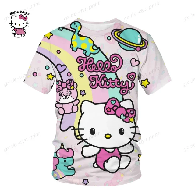 Oversized Boys Girls T-shirt Hello Kitty Women T-shirt 3D Print Cartoon Short Sleeve Cute New Women T-shirt Fashion Men Clothing