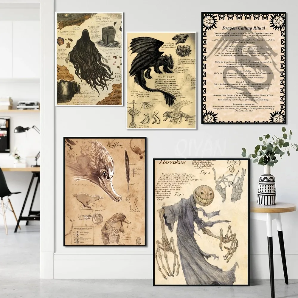 Magical Creatures Dragon Poster Paper Print Home Living Room Bedroom Entrance Harries P-Potter Bar Cafe Art Painting Decoration