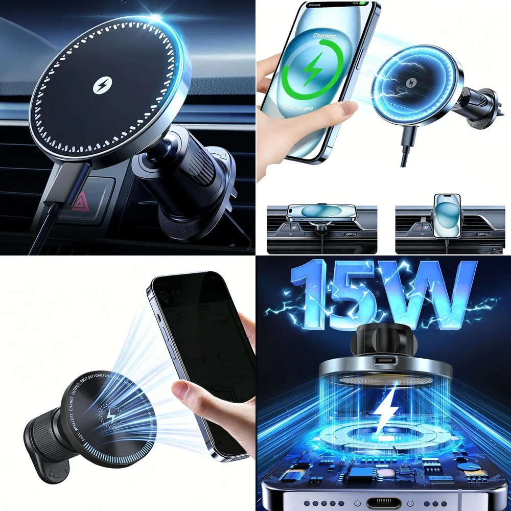 Consumer Electronics Trend 2026 Magnetic Wireless Car Charger Air Vent Car Phone Holder Electronic Accessories Chargers Adapters