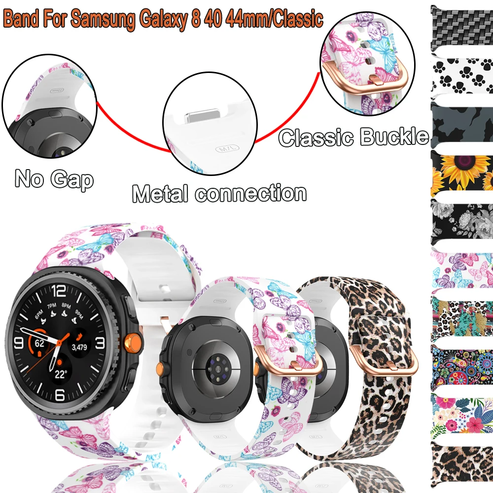 Silicone Strap for Samsung Galaxy Watch 8 40 44mm/8 Classic Sport  Men Women Printed Rubber Band for Galaxy 8 40 44mm Band