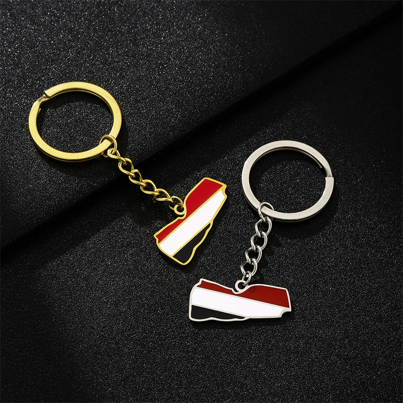 Fashion Enamel Yemen Map Flag Keychain Stainless Steel Gold Silver Color Yemeni Outline Emblem Symbol Ethnic Patriotic Jewelry