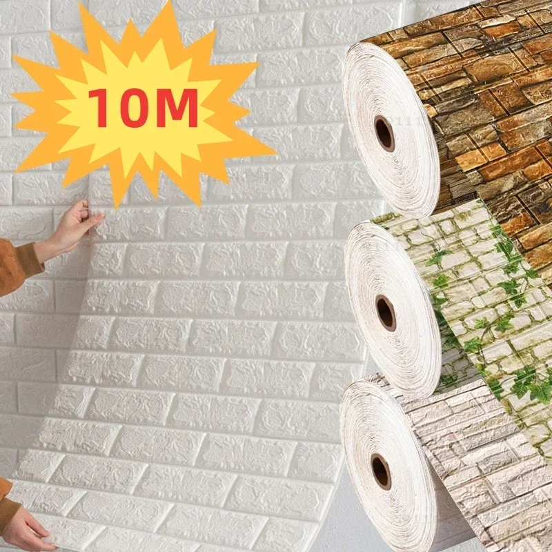 70cmx10m Self-adhesive Wallpaper Decoration Antique Foam Brick Wallpaper Living Room Bedroom Waterproof 3D Wall Sticker