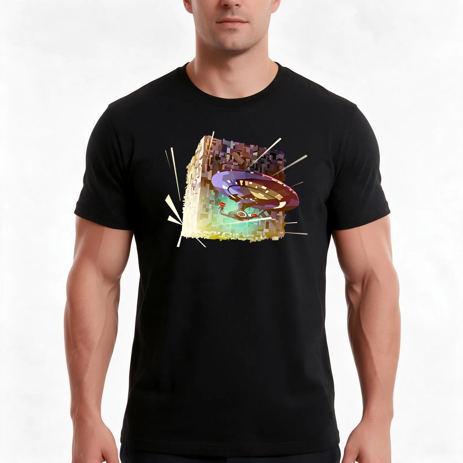 Star Trek: The Next Generation Borg & Enterprise Rainbow Prism T-Shirt Summer Casual Cotton Tee Unisex Men Women