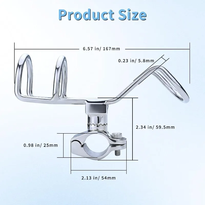 2Pcs 316 Stainless Steel Fishing Rod Holder 360° Adjustable Clamp On Boat Rail Mount for 25mm 32mm Tube Marine Yacht Kayak