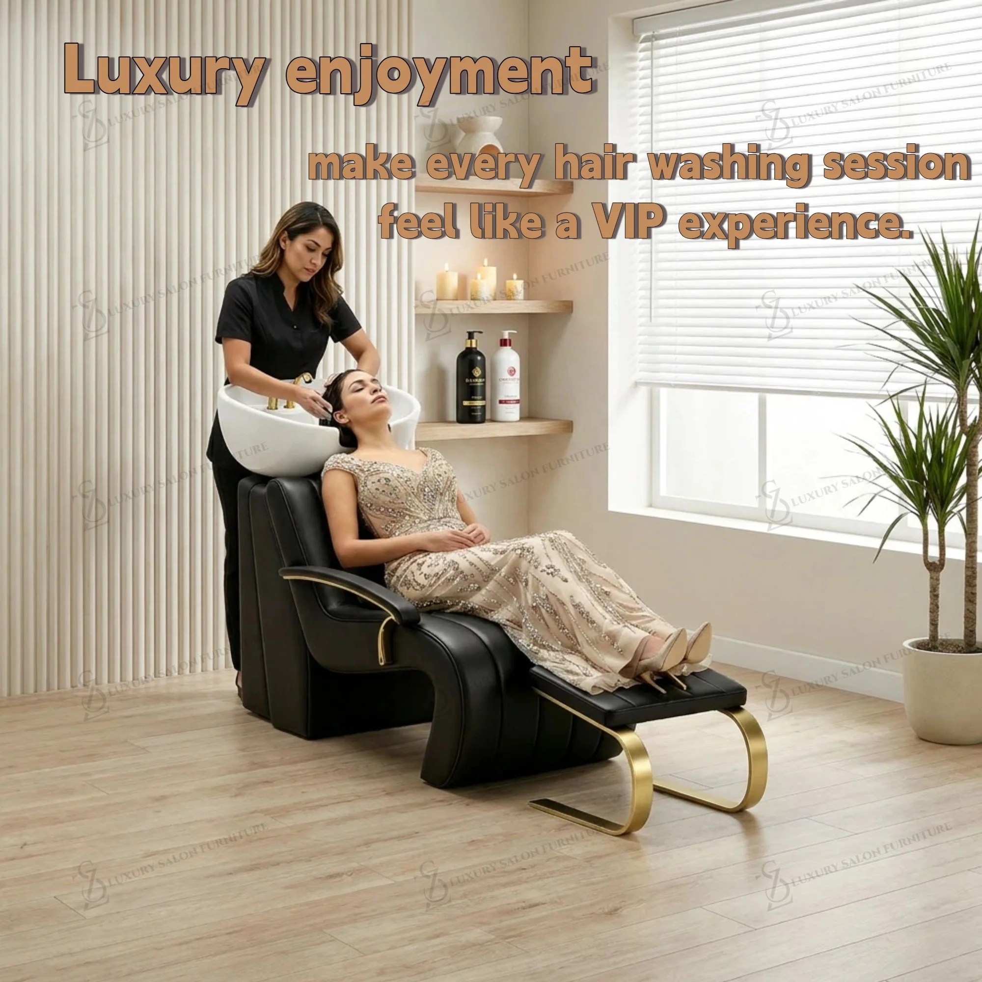 Luxury Black Curved Shampoo Bed Shampoo Backwash Unit Bed Hair Washing Chair Bowl Salon Professional Chair