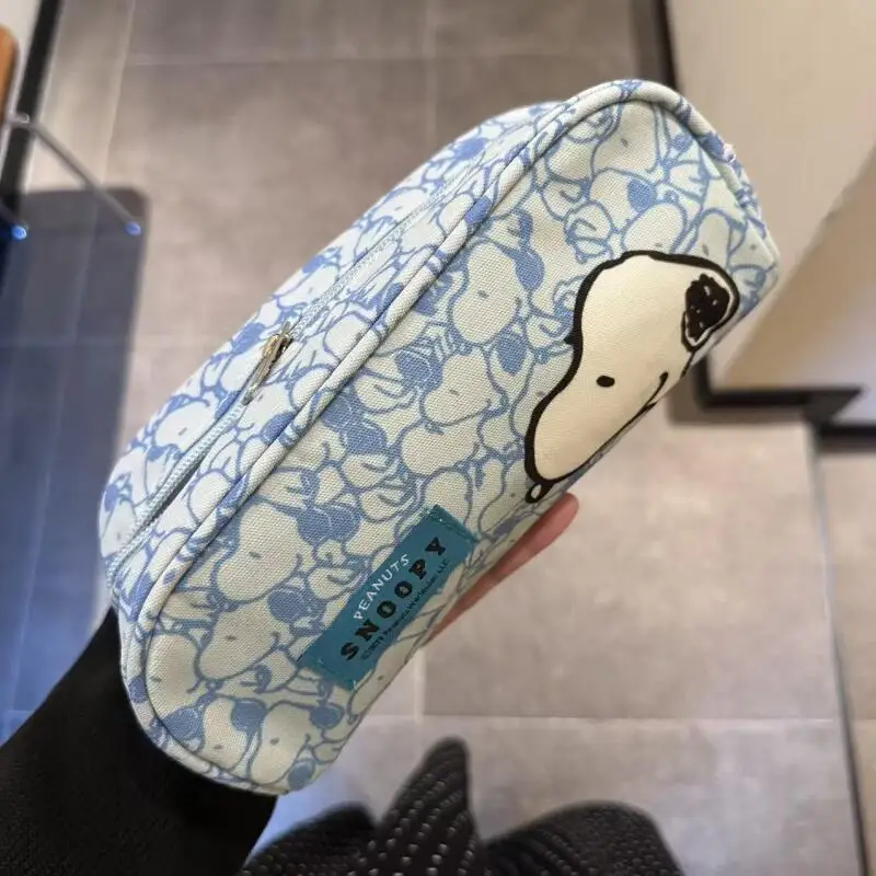 New Snoopy Pencil Case Cartoon Dog Print Canvas Pencil Case Student Stationery Bag Cosmetic Storage Makeup Pouch Organizer Gift view 3