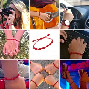 ラッキー7ノット用の赤い弦ブレスレット調整可能な手作りのDIYロープバングルカップルフライレンズアミュレットジュエリーアクセサリー 10ベストセールスレッドパンドラブレスレット-10