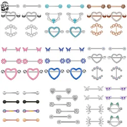Stainless Steel Heart Nipple Piercing Rings Sets 14G Crystal Tongue Ring Nipple Barbell Lot Sexy Piercing Nipple Body Jewelry