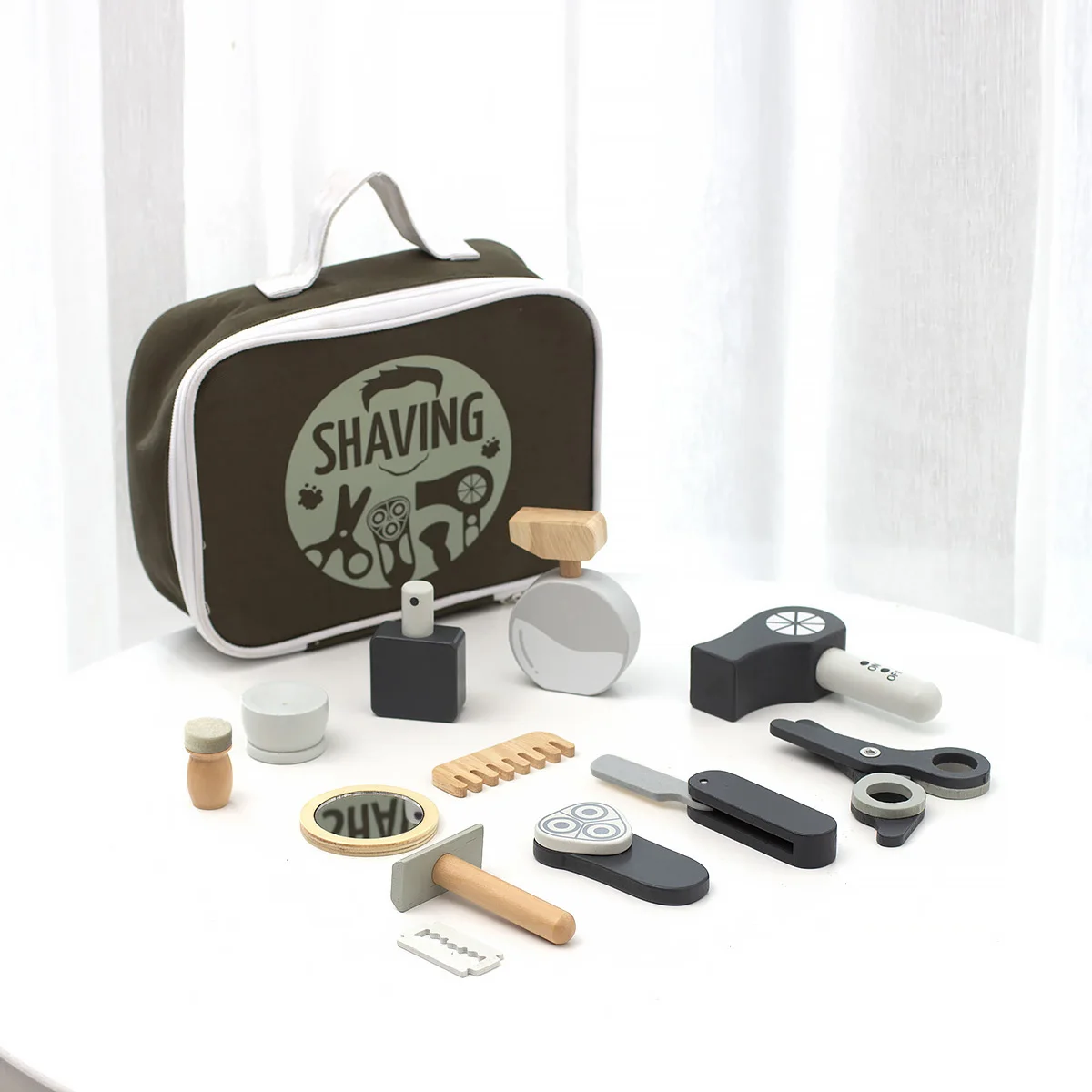 Pretend Play Hair Salon Set Hairdresser Set for Children Early Education Wooden Simulation Role Play Interactive Game Hair Cut