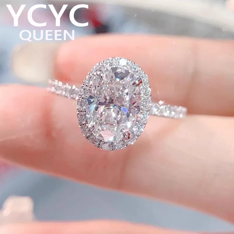 

Au585 Real Solid 14K White Gold Ring Women Engagement Anniversary Wedding Ring Oval Moissanite Diamond Ring Trendy