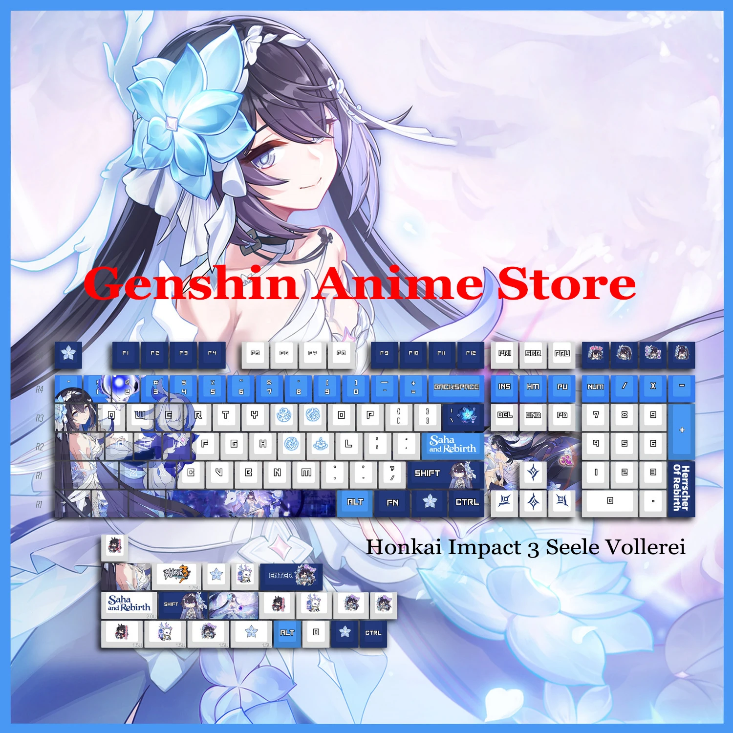 

Колпачки для клавиатуры PBT Game Honkai Impact 3 Seele Vollerei, с гравировкой сбоку, для механических клавиатур, аксессуары для косплея, товары для геймеров