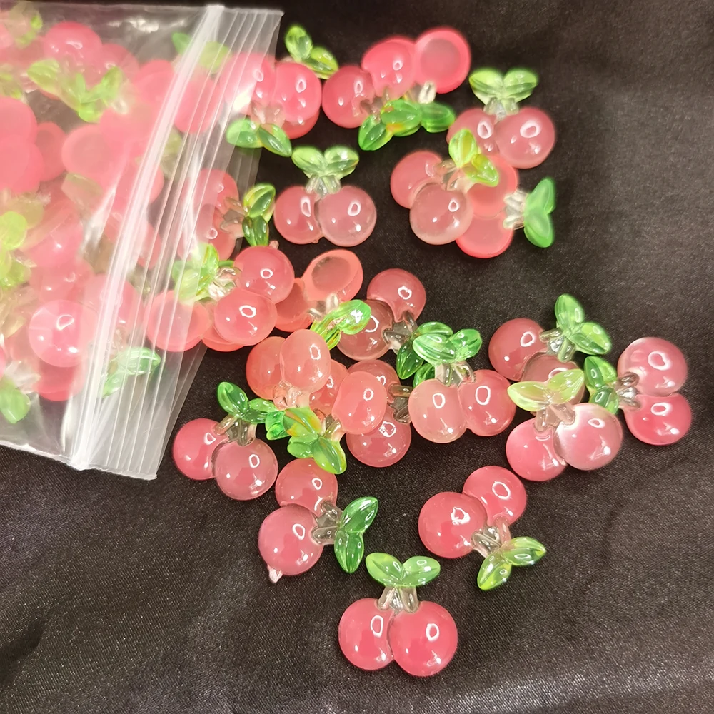 20pcs Sweet Cherry Nail Charms Flatback Resin 20-25mm Cartoon Small Cherry Slime Nails Phone Case Decoration Pink/ClearRed Parts