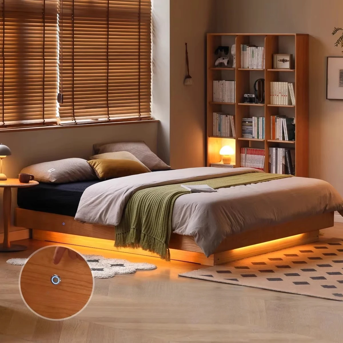 Factory Direct Compatible withSolid wood box bed without bedside storage Cherry wood small apartment tatami flat edge  Suspended